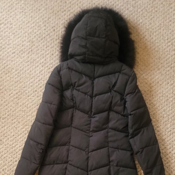 Calvin Klein Puffer Coat w/Attached Bib Hooded Faux Fur Jacket - Picture 12 of 16